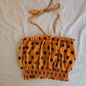 Ruched y2k Golden Yellow & Black Polka Dot Convertible Halter or Tube Top